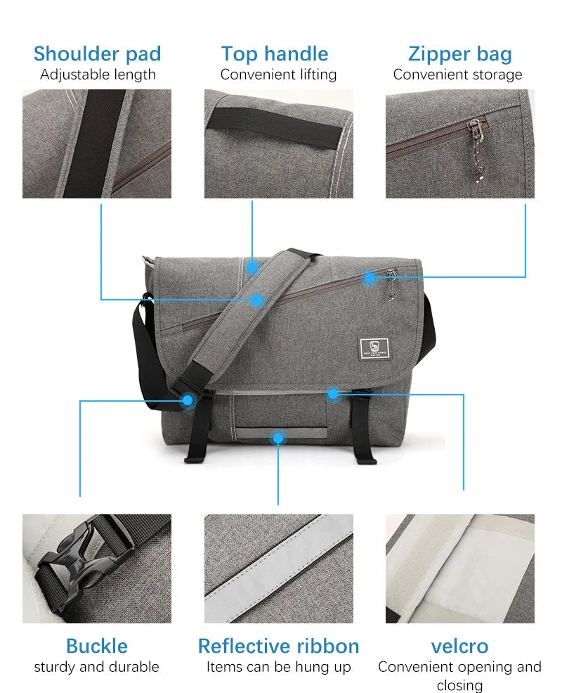 15 Inch Laptop Men Messenger Bag Fashion Travel Sling Shoulder Bag Men's Canvas Briefcase Male Crossbody Pack For Teenages