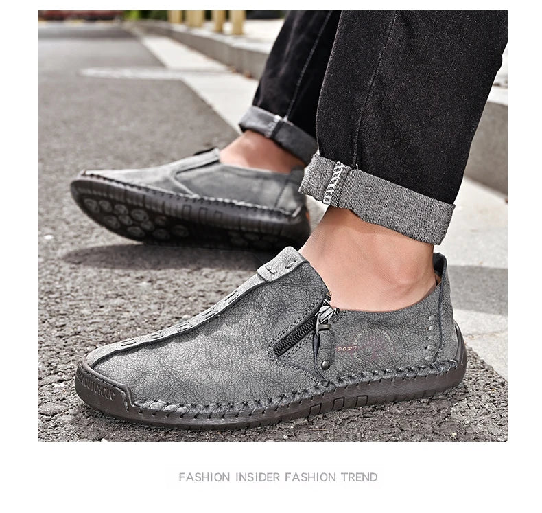 Handmade Leather Men Shoes Casual Slip On Loafers Breathable Leather Shoes Men FlatsTooling Shoes Plus Size