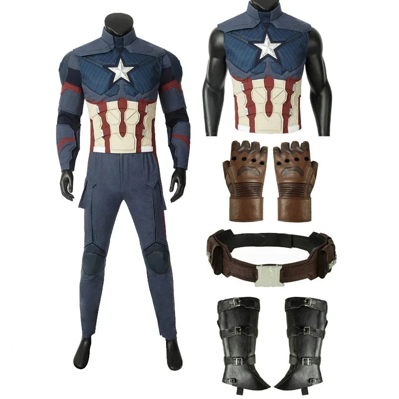 Captain Steven Rogers Cosplay Costume Adult Superhero Battle Uniform Costume Halloween Carnival Suits With Boots