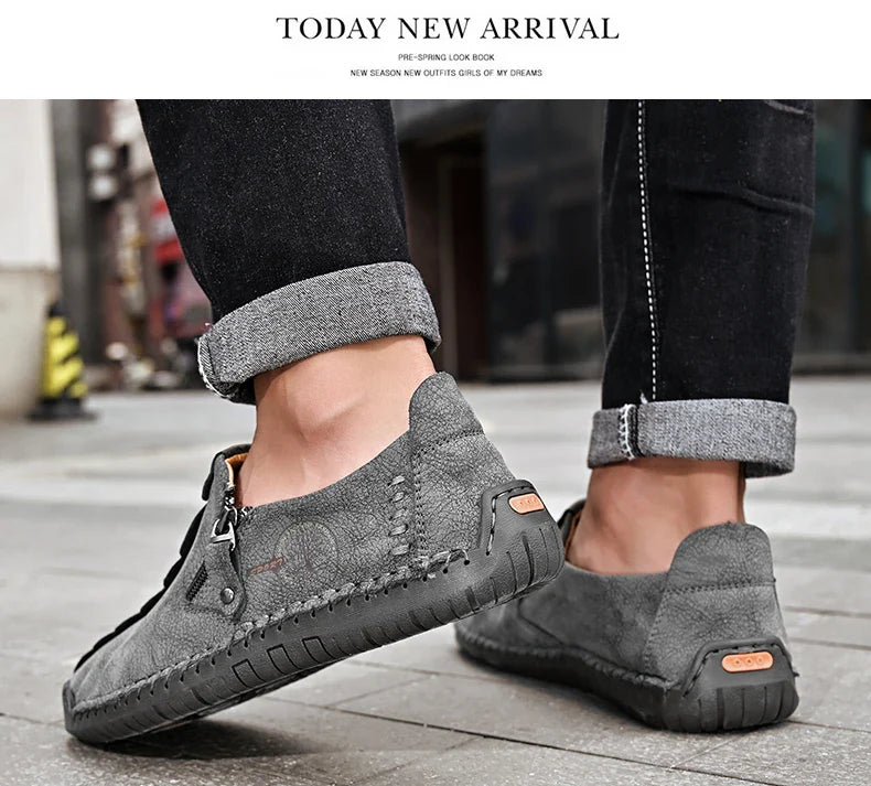 Handmade Leather Men Shoes Casual Slip On Loafers Breathable Leather Shoes Men FlatsTooling Shoes Plus Size