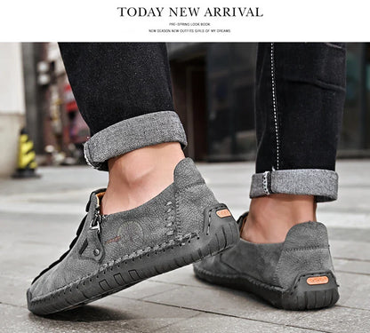 Handmade Leather Men Shoes Casual Slip On Loafers Breathable Leather Shoes Men FlatsTooling Shoes Plus Size