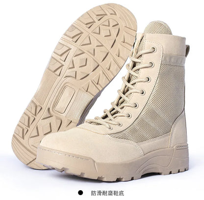 Men Breathable Mesh Tactical Boots Men Boots Outdoor Lightweight Hiking Shoes New Desert Combat Boots Work Men Shoes