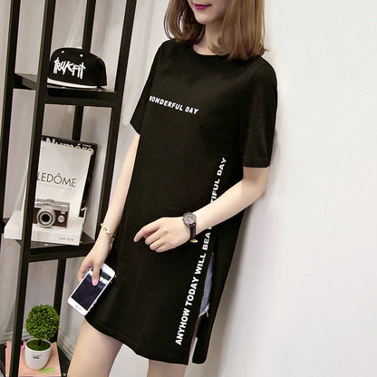 T shirts Summer Women Loose Slit Femme Tops  Tshirt Short sleeve Ladies t-shirt