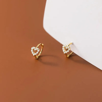 925 Sterling Silver INS Minimalism Sweet Love Heart CZ Zircon Hoop Earrings For Women Girl Small Ear Buckle Jewelry Gift