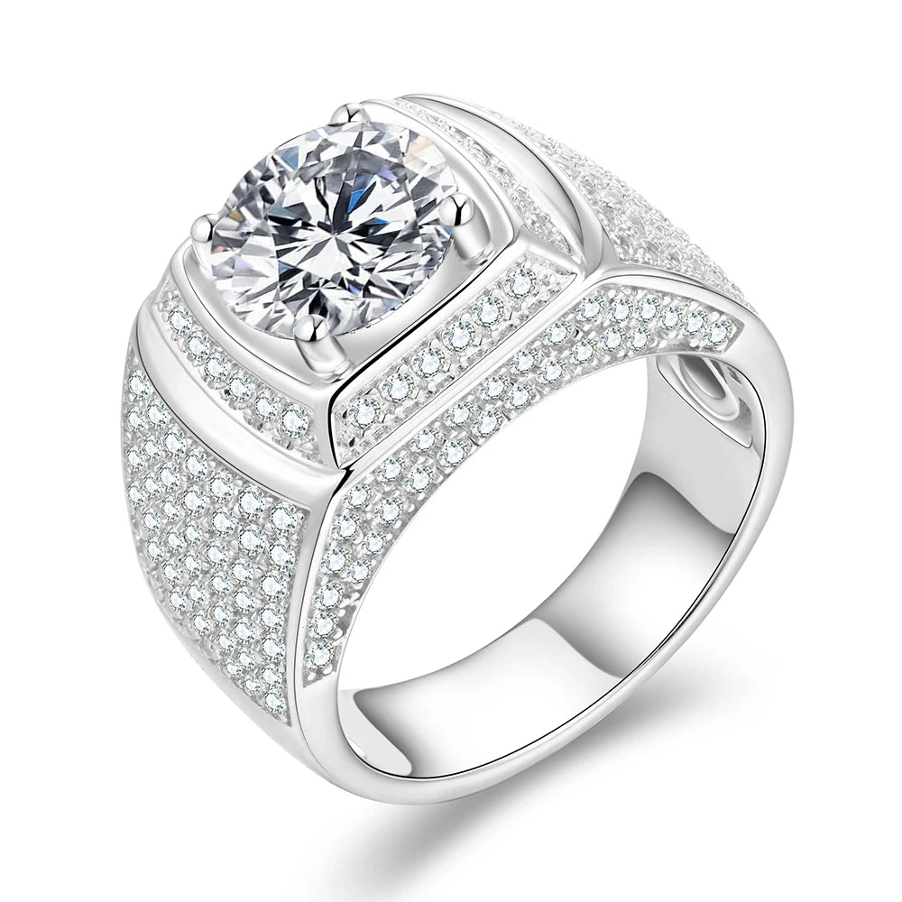 Classic 925 Sterling Silver Rings Men Wedding Silver Diamond Engagement 3.0Ct 9.0mm D Color Moissanite Ring for Men
