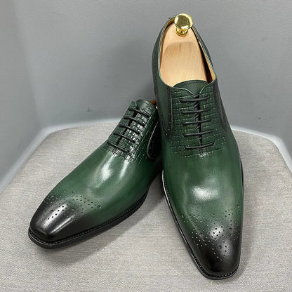 Size 6 To 13 Mens Oxford Dress Shoes Genuine Leather Handmade Green Lace-Up Brogue Classic Party Wedding Formal Shoes for Men