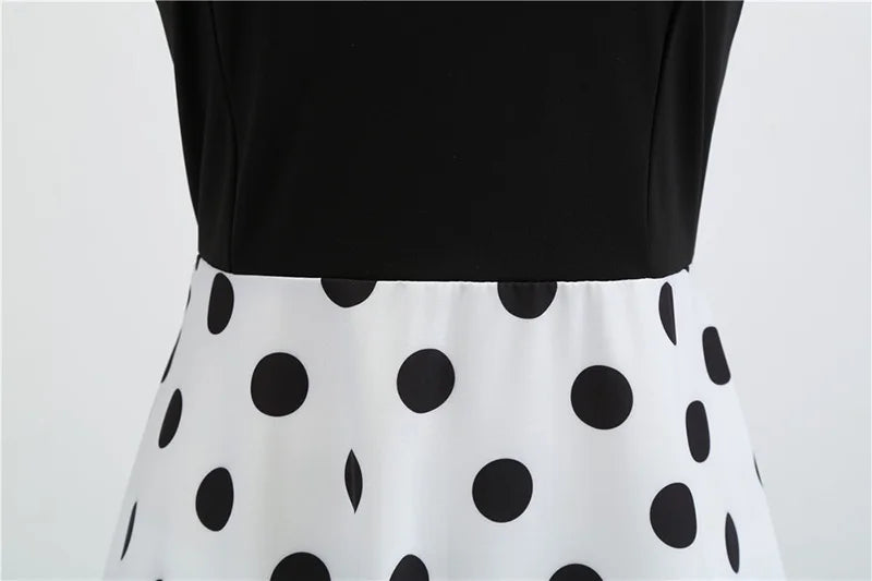 Women Vintage Long Sleeve Polka Dot Dress Spring Autumn New Year Party Dresses 3XL Black Vestidos