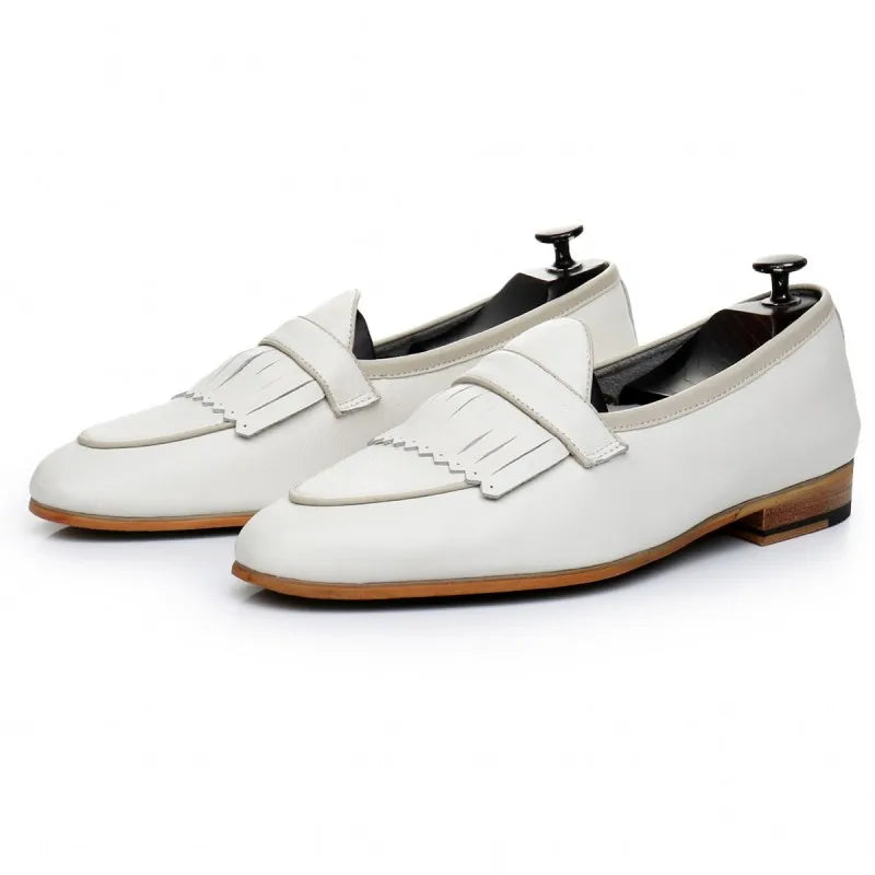 Spring Men Office Work Formal Shoes Slip On Loafers White Moccasin Gommino Wedding Vintage Tassels Genuine Leather Dress Shoes