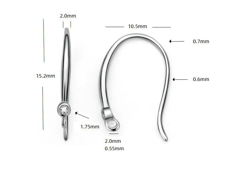 TrustDavis Real 925 Sterling Silver Fashion Dazzling CZ Opening Handmade Ear Hook Earring DIY Accessories Fine Jewelry HY365