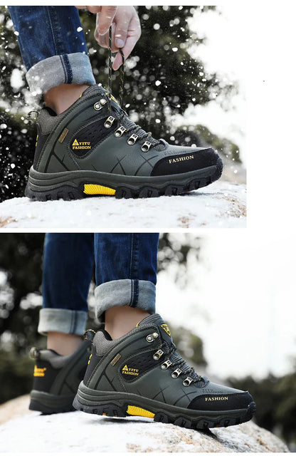 Men Winter Snow Boots Waterproof Leather Sneakers Super  Warm Men's Boots Outdoor Male Hiking Boots Work Shoes Size 39-47