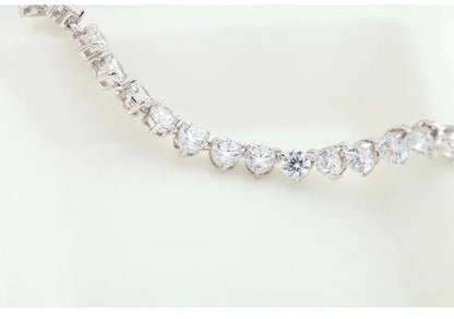 Silver Color 3 Prong Round Cubic Zirconia Necklace Earring Bridal Jewelry Set Simple Design Bride Wedding Accessories