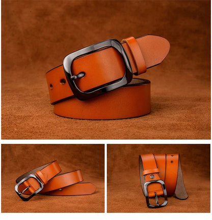 3.2cm Genuine Leather Belt for Women Natural Cowhide Metal Buckle Casual Jeans Trousers Belt Female Waistband Gifts