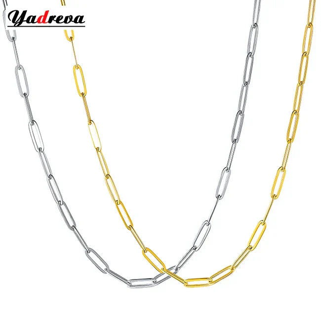 Polished Paper Clip Chain 2.5/2.7/4mm Stainless Steel Necklace Trendy Layering Choker Waterproof Jewelry Men And Women