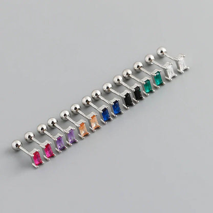 925 Sterling Silver Colorful Square Shiny Zircon Beads Piercing Stud Earrings for Women Fashion Gothic Exquisite Jewelry