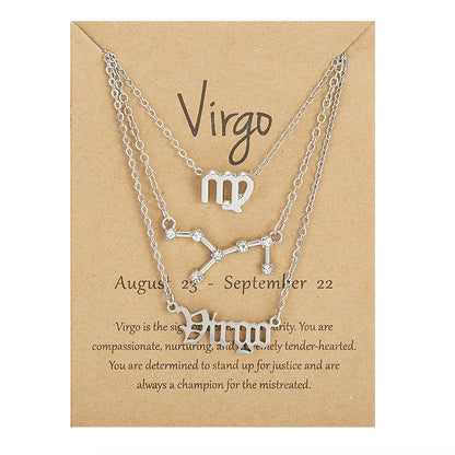 3Pcs/set 12 Zodiac Sign Necklace For Women 12 Constellation Pendant Chain Choker Birthday Jewelry With Cardboard Card