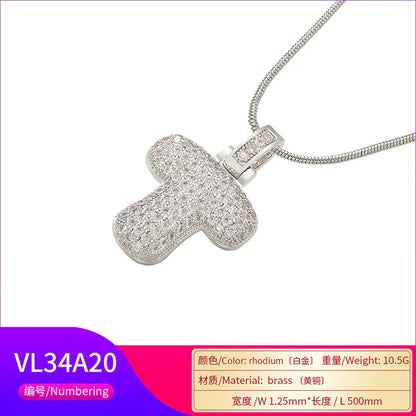 1.25x500mm Fat and lovely crystal brass silver color  letter necklace for women friends birthday gift model: VL34