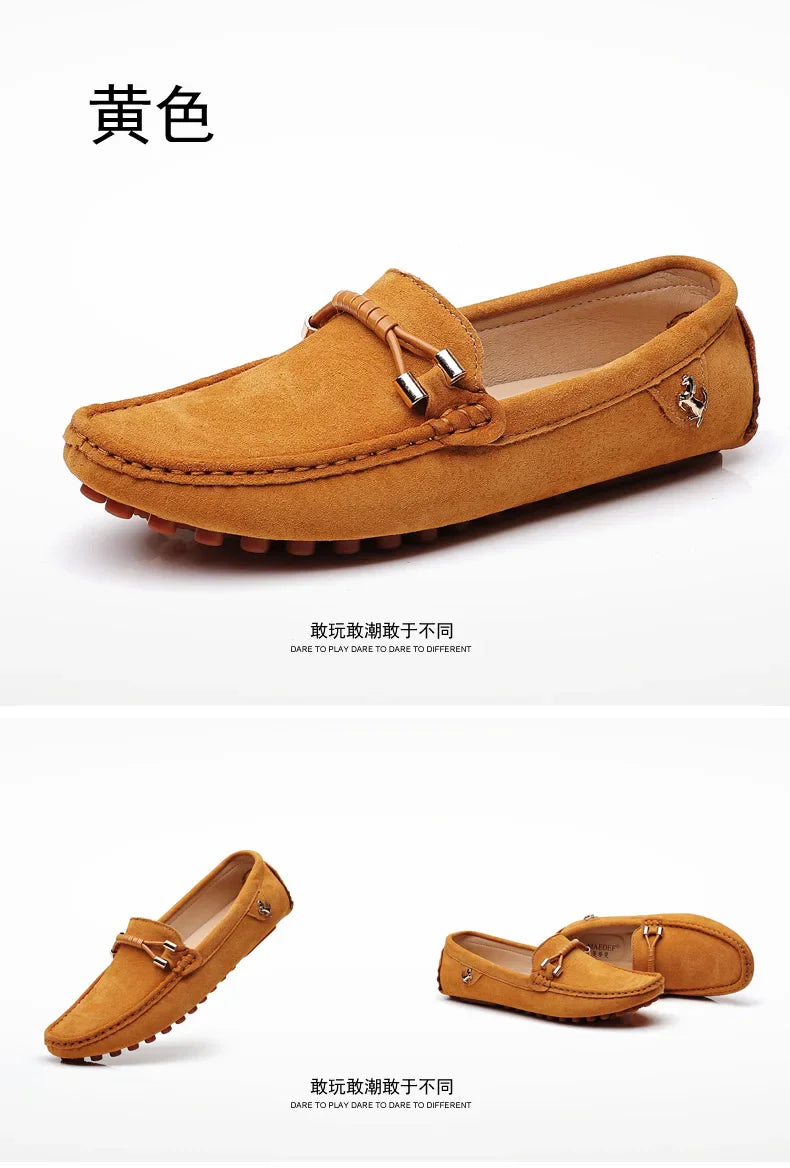 Loafers Men Casual Fashion Suede Men Shoes Lightweight Soft Genuine Leather Moccasins Slip on Driving Shoes for Men Size 48