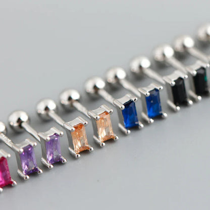 925 Sterling Silver Colorful Square Shiny Zircon Beads Piercing Stud Earrings for Women Fashion Gothic Exquisite Jewelry