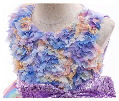 High Quality Summer Girls Dress Rainbow Mesh Bow Birthday Party Dance Costume Little Princess Dress Kids Clothes 1-10 Years Old