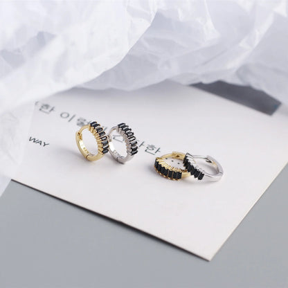 925 Sterling Silver Earring Fashion Rectangle Color Zircon Round Ear Ring Ear Bone Wild Trend Sweet Simple Women Girl Ear Jewelr