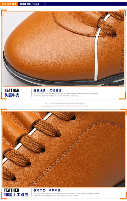 Spring Autumn New Men Shoes Casual Sneakers Fashion Solid Leather Shoes Formal Business Sport Flat Round Toe Light Breathable202