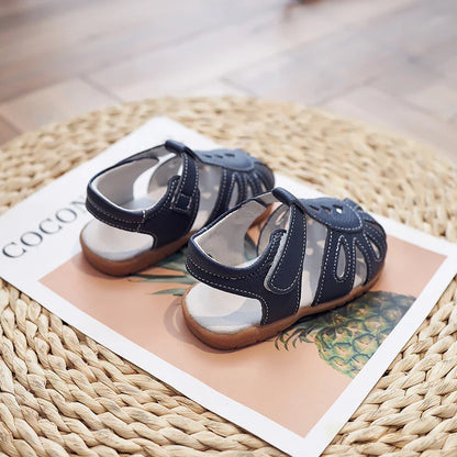 Full Genuine leather Soft sole Girls flat Sandals closed toe kids girls summer shoes