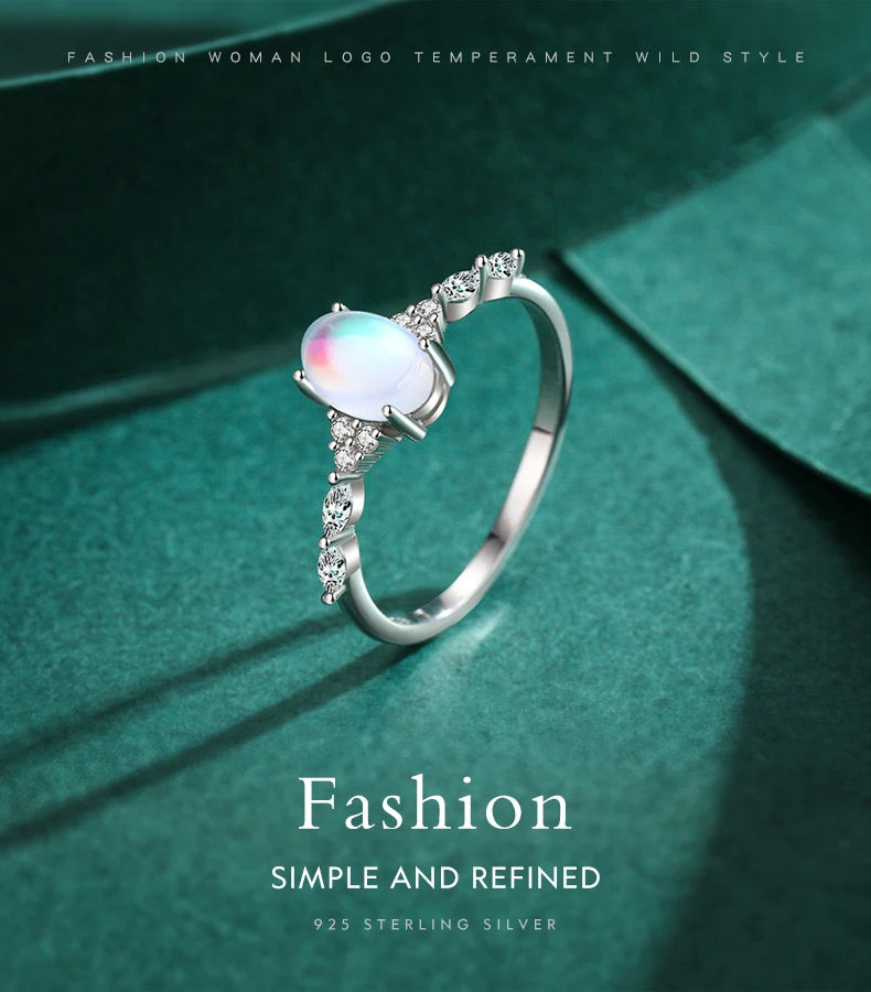925 Sterling Silver Minimalist Oval Moonstone Ring Thin Women Engagement Female Ring Wedding Band Silver 925 Jewelry Gift