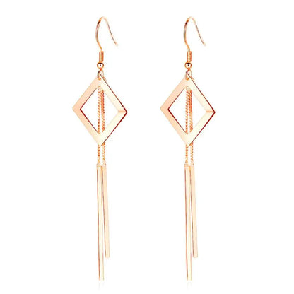 New Trendy Rose Gold 925 Silver Earrings For Women Geometric Hollow Square Long Tassel Earring Female Holiday Jewelry