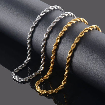 2.5MM 3MM 4MM 5MM 18k Real Gold Plated Stainless Steel Twist Rope Chain No Fade Necklace Jewelry for Men Women