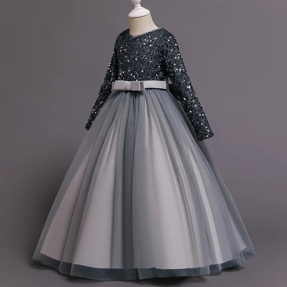 Princess Mesh Dress 4-14y Girl Christmas Winter Party Clothing Kids Sequin Wedding Dresses Children Spring Autumn Prom Costume