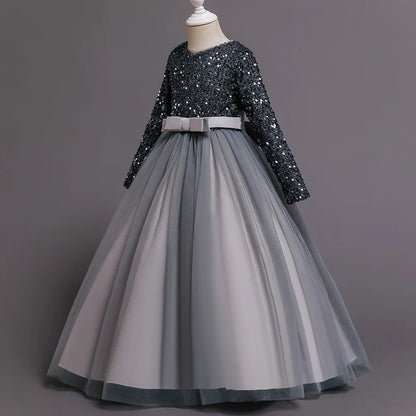 Princess Mesh Dress 4-14y Girl Christmas Winter Party Clothing Kids Sequin Wedding Dresses Children Spring Autumn Prom Costume