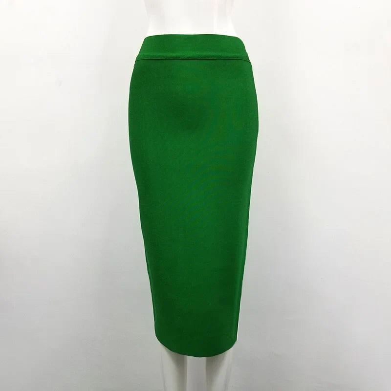 Women Candy Color Sexy Neon Green Brown Orange Yellow Knee Length Bandage Pencil Skirt 2020 Designer Skirt Faldas 78cm