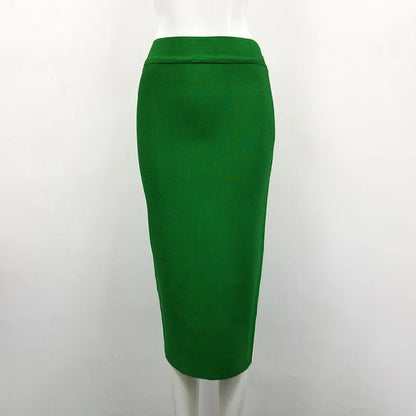 Women Candy Color Sexy Neon Green Brown Orange Yellow Knee Length Bandage Pencil Skirt 2020 Designer Skirt Faldas 78cm
