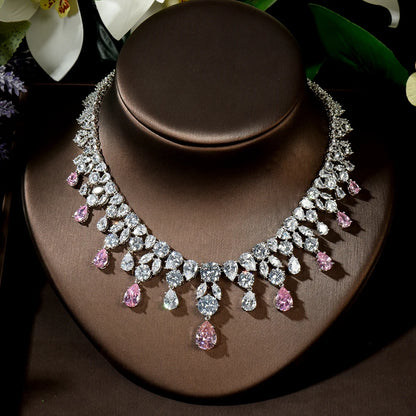 Wedding Jewelry Nigerian Design Cubic Zirconia Large Bridal Choker Necklace Earrings Sets For Women bijoux N-1454