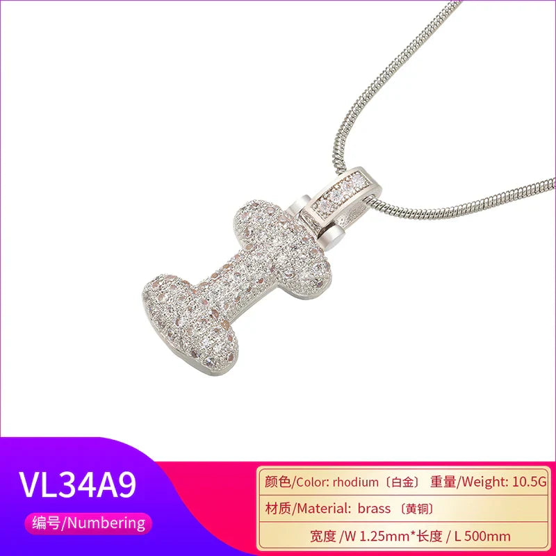 1.25x500mm Fat and lovely crystal brass silver color  letter necklace for women friends birthday gift model: VL34