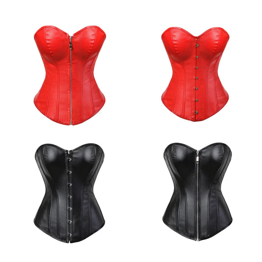 Faux Leather Corset Sexy Clubwear Bustier Hot Lingerie  Zipper Costume Lace up  Waist Cincher Top Plus Size