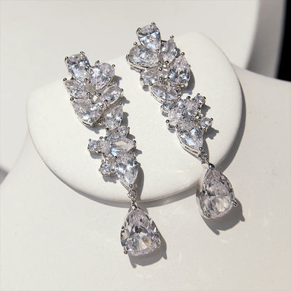 Conjuntos de joyería nupcial de lujo, Zirconia cúbica brillante, collar de boda, pendientes, accesorios para novias X0826