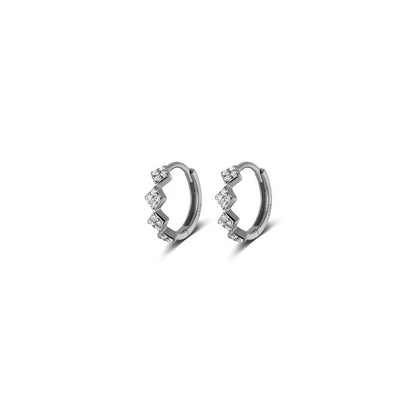 925 Sterling Silver Geometric Diamond Pavé CZ Zircon Charm Hoop Earrings for Women Fine French Huggies Piercing Jewelry