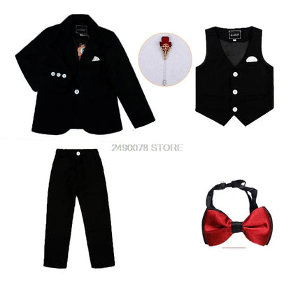 Flower Boys Formal Blazer Suit Kids Jacket Vest Pants Tie 4Pcs Wedding Tuxedo Set Children Prom Costume Performance Dress