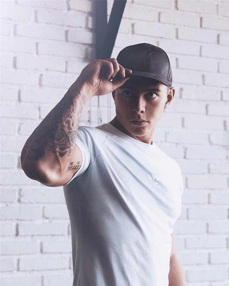 JP&UK Men T-shirt Short Sleeve Cotton Casual Gym Fitness T shirt Bodybuilding Workout Print Tees Tops Male LYFT Brand Clothing