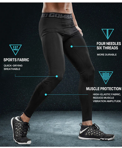 Men's Compression Pants Cycling Running Basketball Soccer Elasticity Sweatpants Fitness Tights Legging Trousers Rash Guard Gym