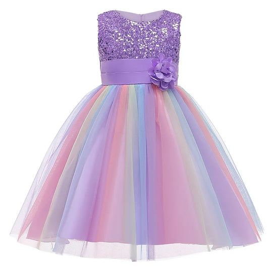 3-12T Sequins Girls  Perform Prom Dress Rainbow Little Princess Piano Banquet Formal Gala Clothes Wedding Sequins Evening Dress