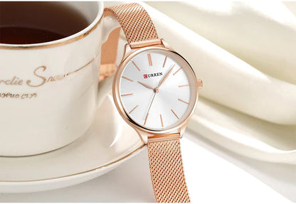 Original Women's Luxury Watch Matte Dial Japanese Quartz Movement Stainless Steel Mesh Strap with Box