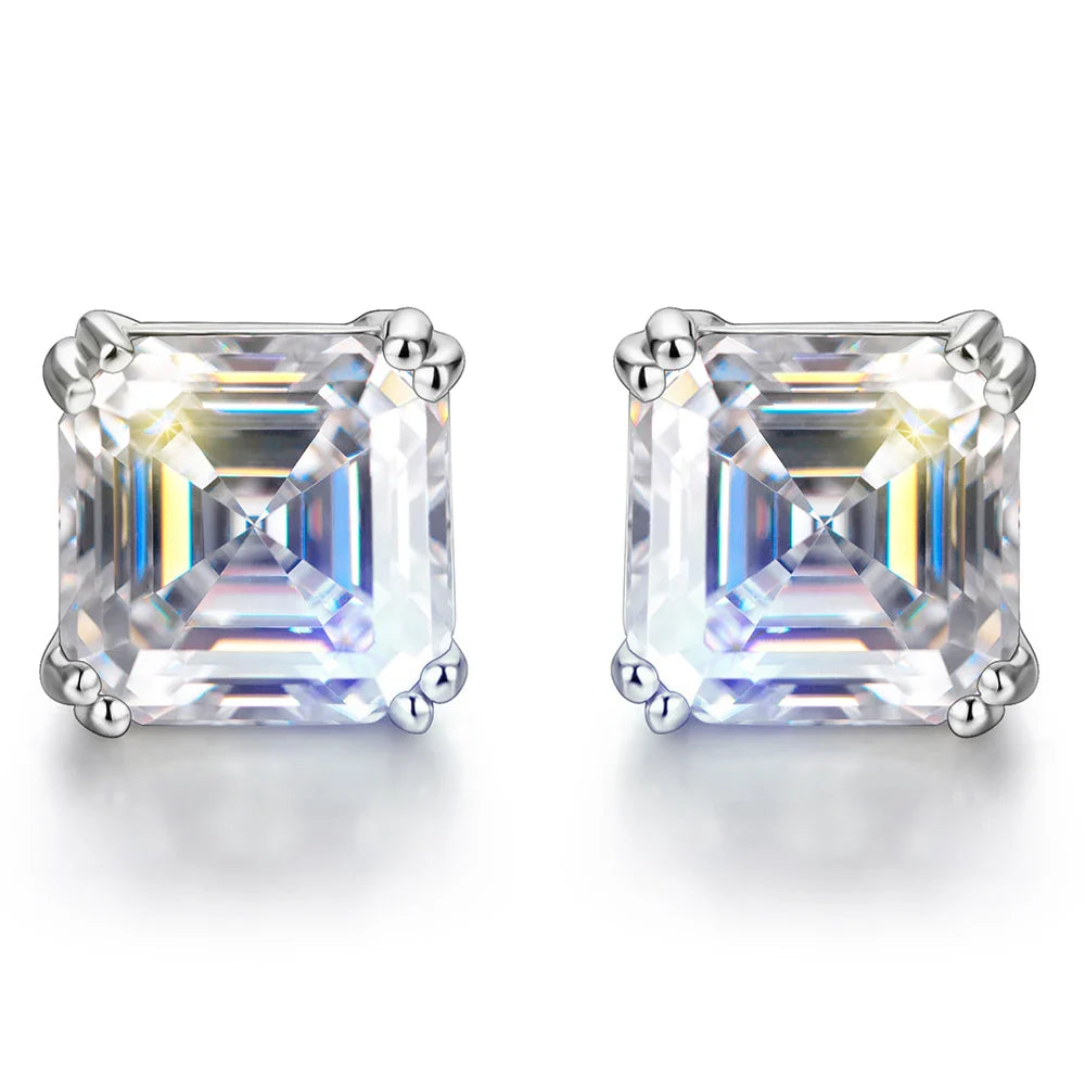 Total 0.8ct 6.0mm Moissanite D Color VVS1 Asscher Cut 18K White Gold Plated Earrings Jewelry Woman Girlfriend Gift
