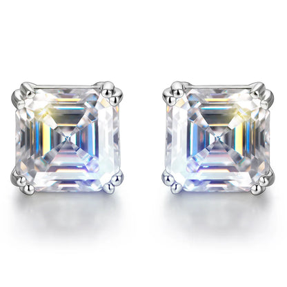 Total 0.8ct 6.0mm Moissanite D Color VVS1 Asscher Cut 18K White Gold Plated Earrings Jewelry Woman Girlfriend Gift