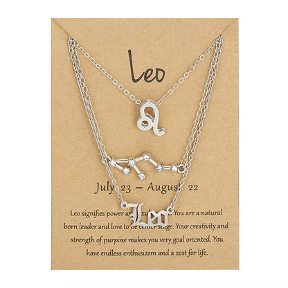 3Pcs/set 12 Zodiac Sign Necklace For Women 12 Constellation Pendant Chain Choker Birthday Jewelry With Cardboard Card