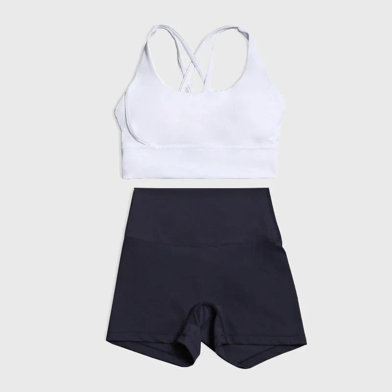 SOISOU Gym Womens Clothing Shorts Sets Yoga Women's Tracksuit Sexy Bra High Waist Short Sportwear Elastic Set Woman 2 Pieces
