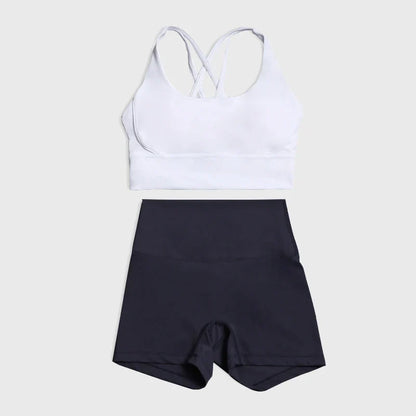 SOISOU Gym Womens Clothing Shorts Sets Yoga Women's Tracksuit Sexy Bra High Waist Short Sportwear Elastic Set Woman 2 Pieces