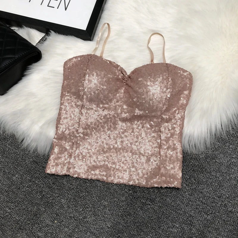 Women's Fashion Sexy Women 2023 Nick Sparkling Sequins Vest Harness At Night Binder Chest