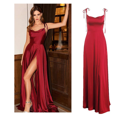 Sexy Mint Backless LaceUp Bridesmaid Dress Evening Gown Green Satin Slip Slit Leg Square Neck Wedding Party Long Dresses